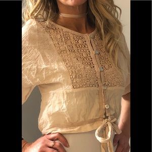 Women’s crop top blouse, tie up and button up front